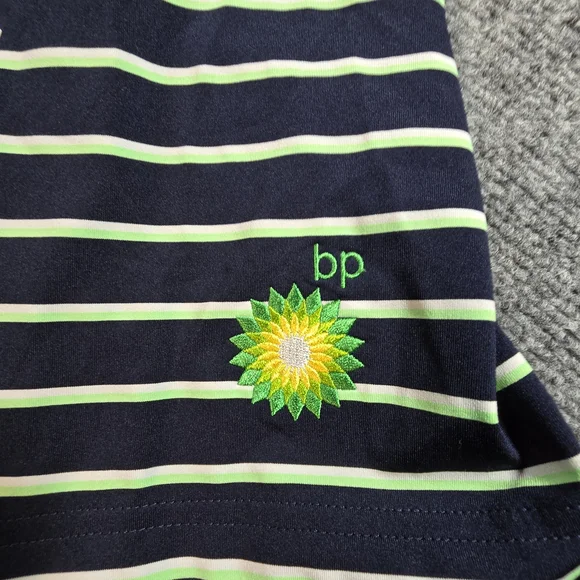 FootJoy Navy Lime Striped Golf Polo Shirt Mens M BP Logo - Picture 3 of 6